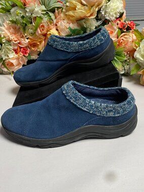 Vionic Arbor Water-Resistant Suede Clogs Navy Knit Collar Women’s 7.5 Orthotic